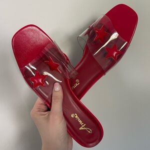 Americana Vintage Red Low Heels with Star Details